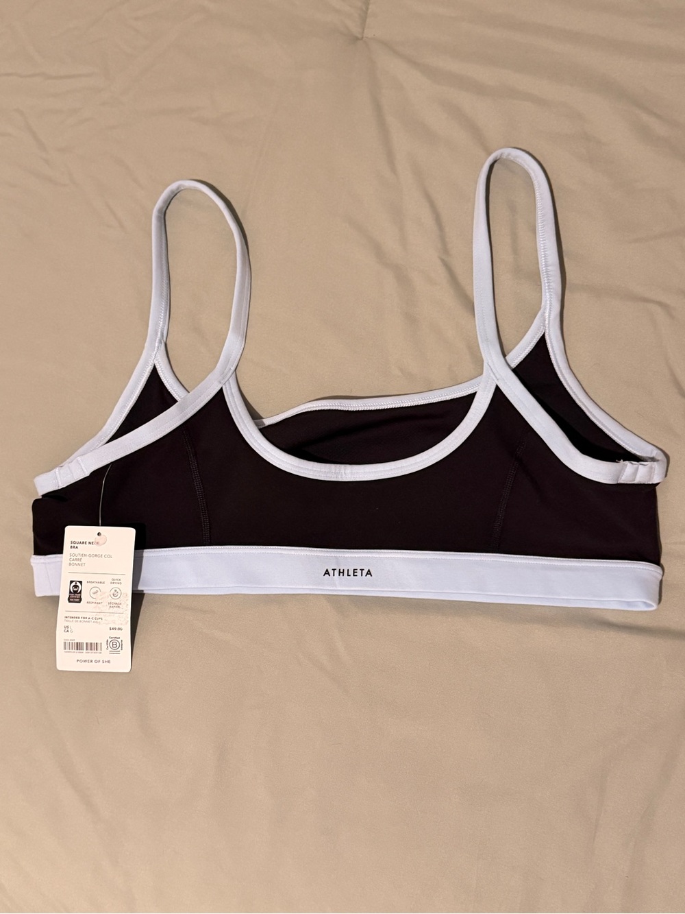 NWT Athleta Square Neck Sports Bra - **Black w/Mist Blue** - Size L - Picture 3 of 7